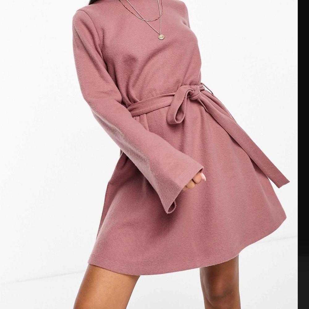 NWOT ASOS Design Soft Pink Mauve Tie Waist Long Sleeve Dress